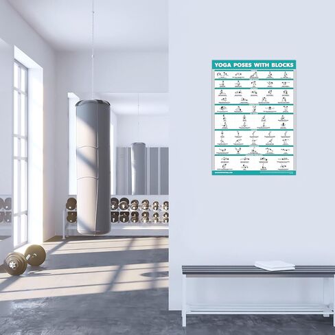 2 Pack - Yoga Block Poses + Warm Ups Exercise Poster Set - Yoga Positions with Blocks Chart - Set of Two Fitness Charts in Saudi Arabia