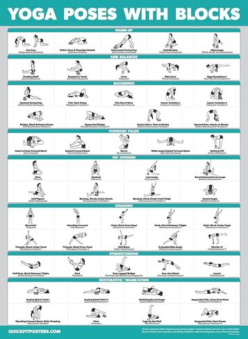 2 Pack - Yoga Block Poses + Warm Ups Exercise Poster Set - Yoga Positions with Blocks Chart - Set of Two Fitness Charts in Saudi Arabia