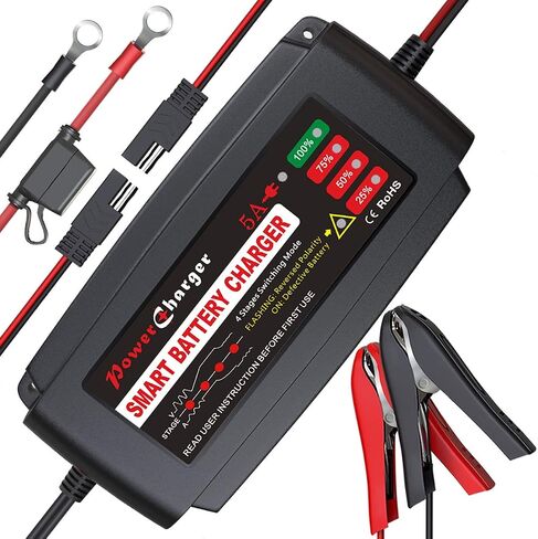 BMK 12V 5A Smart Battery Charger Portable Battery Maintainer with Detachable Alligator Rings Clips Fast Charging Trickle Charger for Car Boat Lawn Mower Marine Sealed Lead Acid Battery in Saudi Arabia