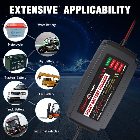 BMK 12V 5A Smart Battery Charger Portable Battery Maintainer with Detachable Alligator Rings Clips Fast Charging Trickle Charger for Car Boat Lawn Mower Marine Sealed Lead Acid Battery in Saudi Arabia
