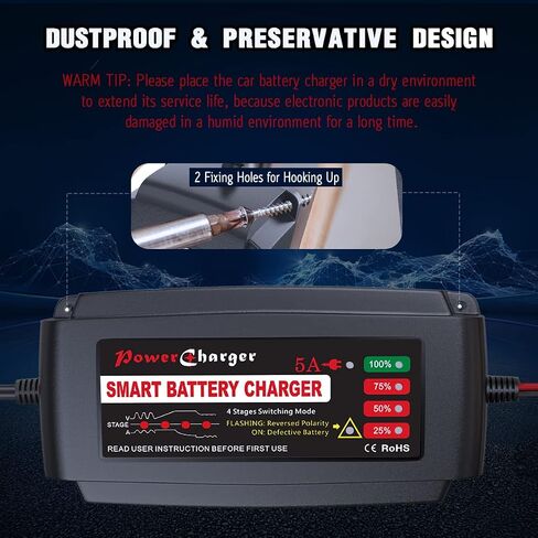 BMK 12V 5A Smart Battery Charger Portable Battery Maintainer with Detachable Alligator Rings Clips Fast Charging Trickle Charger for Car Boat Lawn Mower Marine Sealed Lead Acid Battery in Saudi Arabia