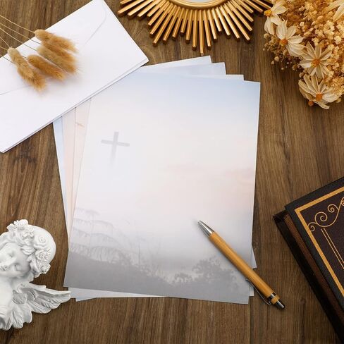 60 مجموعة من القرطاسية والأظرف الدينية، قرطاسية مسيحية، ورق كتابة بأحرف متقاطعة، ورق كتابة بأحرف متقاطعة، تصميم حدود دينية، طباعة ورق كتابة مزخرف مقاس 8.1 × 11 بوصة in Saudi Arabia