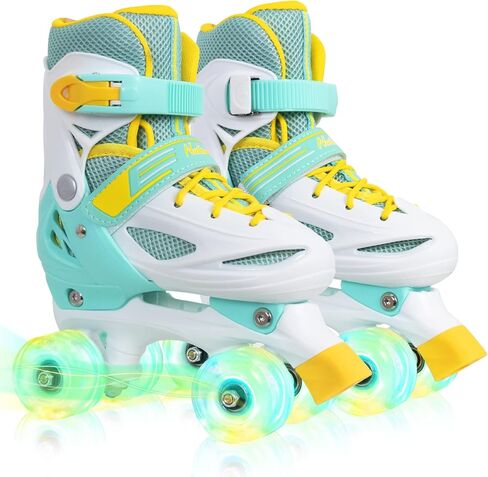 زلاجات دوارة للأولاد والفتيات والأطفال، 4 مقاسات قابلة للتعديل أحذية تزلج دوارة للأطفال الصغار مع إضاءة، جميع العجلات الثمانية من زلاجات الفتيات لامعة، آمنة وممتعة - أفضل هدية عيد ميلاد للرياضات الداخلية والخارجية in Kuwait