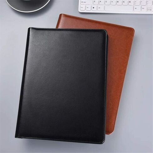 A4 PU Leather Conference Folder Personal Organizer Executive Business Resume Portfolio Padfolio with Calculator/Pen Slot/Card Holders/Document Folder/Paper Pad (Black) in Saudi Arabia