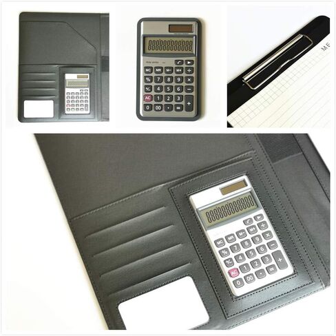 A4 PU Leather Conference Folder Personal Organizer Executive Business Resume Portfolio Padfolio with Calculator/Pen Slot/Card Holders/Document Folder/Paper Pad (Black) in Saudi Arabia