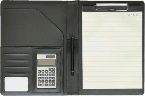 A4 PU Leather Conference Folder Personal Organizer Executive Business Resume Portfolio Padfolio with Calculator/Pen Slot/Card Holders/Document Folder/Paper Pad (Black) in Saudi Arabia