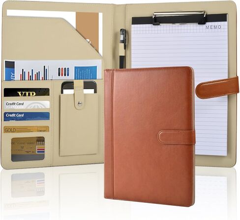 Black Superior Faux Leather Portfolio Resume Folder Legal Pad Conference Clipboard Document Organizer with Signature Pen/Business Card Holder/Letter A4 and Writing Pad/Mobile Phone Storage Pocket in Kuwait