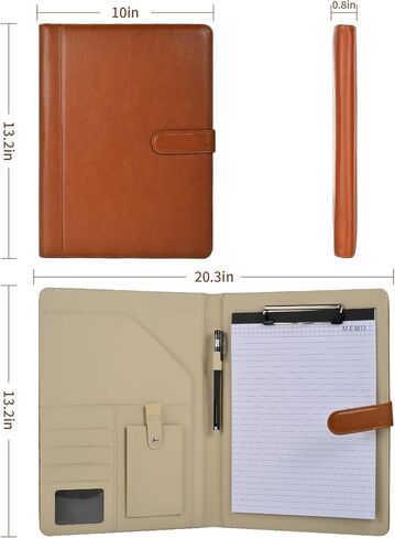 Black Superior Faux Leather Portfolio Resume Folder Legal Pad Conference Clipboard Document Organizer with Signature Pen/Business Card Holder/Letter A4 and Writing Pad/Mobile Phone Storage Pocket in Kuwait