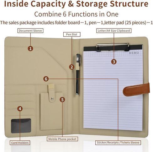 Black Superior Faux Leather Portfolio Resume Folder Legal Pad Conference Clipboard Document Organizer with Signature Pen/Business Card Holder/Letter A4 and Writing Pad/Mobile Phone Storage Pocket in Kuwait