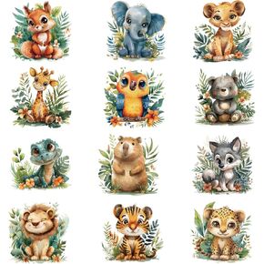 12Pcs Cute Floral Animals Iron on Heat Transfer Stickers for T-Shirts, Pocket Size Flowers Animal HTV Heat Transfer Vinyl Decals, Patches for Clothing, Hats, Pillows, Backpacks (GH-02)