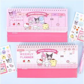 Bandal & Neoul Kitty & Friends Weekly Standly Planner مع ملصقات زخرفية - في أي أسبوع - للمكتبي مساحة العمل - مرخص رسميًا (غطاء واضح)