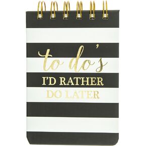Graphique Black Stripes Petite Journal - Pocket Journal with 200 Custom Interior Pages, Black & White Cover with Embellished Gold Foil "to do's" Message and Spiral Bound Top, 3.5" x 5.5"