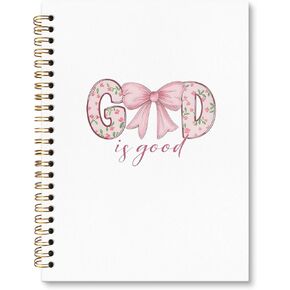 God Is Good Notebook Journal for Women ، Coquette Pink Bow Floral Prothetic Notebook ، Preppy Christian Gifts for Women ،