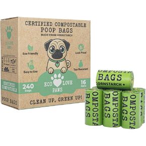 Compostable Dog Poop Bags – 100% Plant-Based & Extra Thick • Leak-Proof & Eco-Friendly • ASTM D6400 & EN 13432 Certified • 240 Bags (16 Rolls)