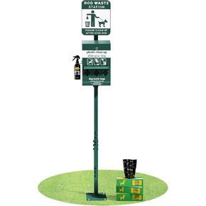 Flash Furniture Kessler Mini Pet Waste Station - Glow in The Dark Sign, Roll Waste Bag Dispenser, Hand Sanitizer Bottle - 600 Bags Included, Green