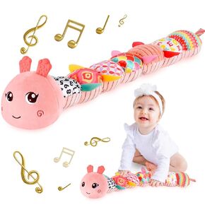 Infant Baby Musical Stuffed Animal Activity Soft Toys with Multi-Sensory Crinkle, Rattle and Textures for 0-3-6-12 Months Developmental Toys, Caterpillar, Purple