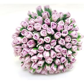 PLFlower Set of 100 Tiny Sweet Lilac Rose Buds Mulberry Paper Flower Rose1 Craft Handmade Wedding Size 0.15" Very Small Scrapbook for so Many Card Craft Projects