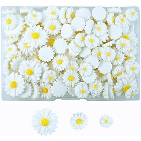 110 PCS Daisy Resin Flowers راتنج صغير مسطح مع عدم وجود ثقوب السحر الزخارف السائبة لصالح الحرف اليدوية.