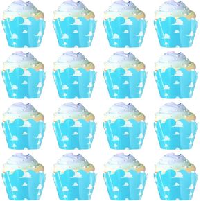 Blue Sky Clouds Cartoon Story Cupcake Wrappers - 40pcs عيد ميلاد لحفلات الحفلات للبنين والبنات