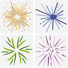 Fingerinspire 4pcs Starburst Painting Stencils 11.8x11.8 بوصة كبيرة من ندفة الثلج الشمالية الشمال قالب استنسل النجوم الزخرفية للطلاء قالب نجم لتفجير الحرف DIY الزخرفة الخشبية