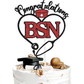 تهانينا BSN Cake Topper ، ممرضة تهانينا ، بكالوريوس العلوم التمريض ، فئة 2025 لمستلزمات التخرج من مدرسة التخرج من مدرسة التمريض