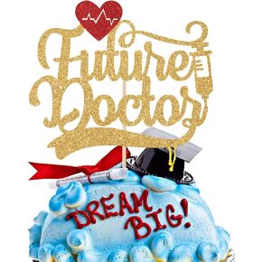 Gold Glitter Future Cake Cake Topper ، تهانينا ديكورات كعكة الطبيب 2025 ، زخارف تخرج كلية الطب ، ديكورات حزب التخرج السعيدة