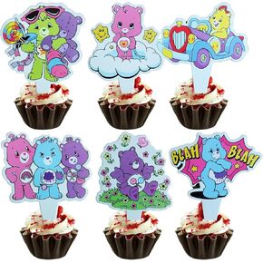 24pcs Care Cute Bear Cake Topper Party Morperies Cares Cup Cake Topper Party Decoration Sets for Cares Bears Party Cake Decoration