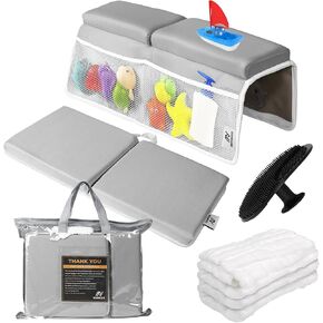 Baby Bath Kneeler and Elbow Rest Pad Set | Extra Thick Padding, Non-Slip, Machine Washable, Odorless - Includes Baby Bath Accessories in a Gift Ready Tote Bag - Baby & Toddler Bath Essentials