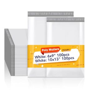 Fuxury White Poly Mailers 10x13" 100 Pack + 6x9" 100 Pack,Self Adhesive Shipping Bags for Clothing,Waterproof Shipping Envelopes for Small Business