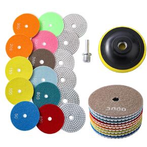 XKDOUS 16pcs 4" Diamond Wet Polishing Pads with Backer Pad,50-6000 Grit Pads,Wet/Dry Granite Polish Kit for Drill Grinder Rock Polisher Granite Marble Stone Concrete Tile Tools