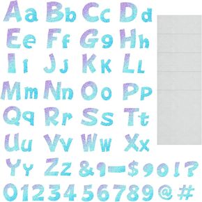 EORTA 216PCS GLITTER BULLETIN BULLETIN LETTERS للفصل الدراسي ، وأرقام الحروف الأبجدية 4 بوصة مع نقاط لاصقة ، ورسائل لوحة ملصقات للليزر للديكور المدرسي المنزلي
