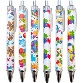 6PC Autism Pens Mental Awareness Pen Pencil Bulk Month Special Needs Party Favors Social Work Classroom Office Decor Decorations School Supplies Items Stuff Accessories Gifts for Mom Mama Coworker