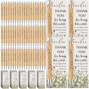 Spakon 20 Set Teacher Appreciation Gifts Include 20 Bamboo Pens and 20 Cards with Gold Cable Tie for Teachers' Day Teacher Appreciation Week Gift Staff Team Office School Supplies