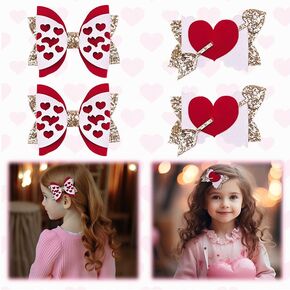 Valentine's Day Hair Bow Alligator Clips Set Glitter Sequins Leopard Print Heart Hair Barrettes Letter Pattern Hair Accessories for Girls Baby (Glitter Red Heart A)