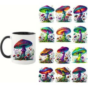 4pcs الفطر السحري UV DTF CUP لفت الشتاء UV DTF نقل ملصق مقاوم للماء للكؤوس الزجاجية الأثاث الحرفي DIY ， فرك على ملصقات نقل لمياه ماء زجاجة محمول شريحة الخشب