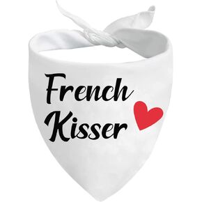 JXGZSO 1 Piece Funny Dog Bandana French Kisser Dog Bandana Cute Dog Bandana Over The Collar (French Kisser D)