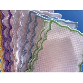 12 pcs 18 Count aida Fabric Colored Scallop Embroidery Edged Blank Cross Stitch Bookmark for DIY,aida Fabric Edged Cross Stitch Book Mark Blank to Cross Stitch