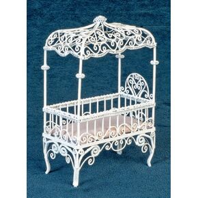 Dollhouse Miniature White Wiwe Canopy Crib