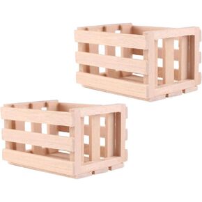 2pcs Miniature Wooden Food Basket Wooden Frame Storage Shelf Models Dollhouse Miniature Fruit Basket Vegetable Crate Miniature Ornament Wooden Basket Mini Basket