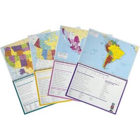 Painless Learning Educational Workbook Eight Geography Full Color Detailed Laminated Maps USA,World,Canada,Mexico,South America,Europe,Africa and Asia