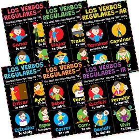 Quarterhouse 6 Pack of Spanish Pretbs (AR ، ER ، و IR) ، مواد تعليمية للفصول الدراسية الإسبانية لطلاب ما قبل الروضة و K-12 والمعلمين ، 12 × 18 بوصة