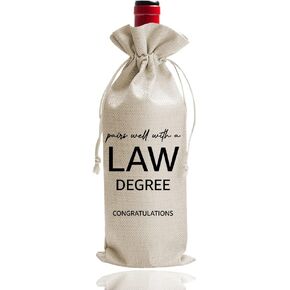 Lawyer Graduation Wine Bag for Him Her Women Grad, Passing The Bar Exam Gift, J.D. Law School Party Decoration for Attorney Lawyeress, College Present, Drawstring Burlap