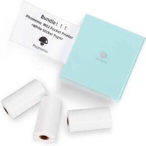 Phomemo M02 Mini Sticker Printer - Pluetooth Thermal Printer with 3 Rolls White Sticker Paper ، متوافق مع iOS + Android للحصول على مساعدة التعلم ، ملاحظات الدراسة ، المجلة ، المرح ، العمل