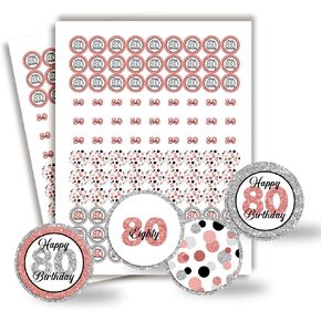 Confetti Rose Gold Polka Dot 80th Birthday Party Kiss Sticker Labels ، 300 Party Circle Sticker ، بحجم 0.75 بوصة للقبلات من قبل Amanda Creation ، رائع لصالح الحفلات ، أختام المغلف ،