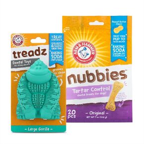 Arm & Hammer for Pets Chew Toy and Dentral Treats for Dogs | Bundle Includes 1 Gorilla Chew Toy and 20 Pc Peanut Butter Nubbies Flavor Dog Treats | Reduce Plaque & Tartar | Safe for Dogs up to 35 Lbs