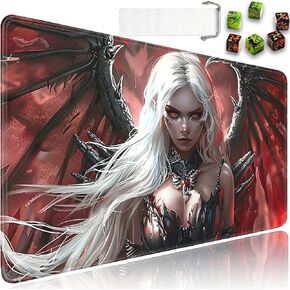 بالنسبة إلى MTG Playmat + Draphstring Travel Pouch + 6 Dice Counter ، من أجل لعبة Playmats لبطاقات تداول الطاولة أو لوحة الماوس ، ومطاط مضاد للانزلاق 24 × 14 ، و ANIME Warrior Girls for TCG Playmat (لا مع منطقة)