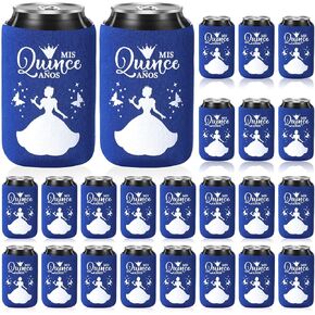 50 PCS Quinceanera Party Favors للضيوف 15 عيد ميلاد يمكن أن يبرد البيرة بأكمام Quinceanera Can Can Sleeves Quinceanera Decorations Can Toolers for Sweet 15 Birthday Party Form (Blue)