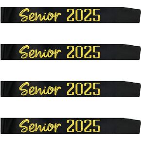 4pcs ساتان أسود ساش 2025 مع خطابات بريق ذهبية - كبار المشجعين 2025 Sash - 2025 احتفالات التخرج - SASHES - SHILE CHES