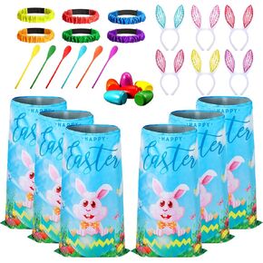 مجموعة ألعاب Civaner Easter في الهواء الطلق تتضمن 6 أكياس سباق بلاستيكية للبطاطا ، و 6 مجموعة من Easter Egg and Spoon ، و 6 Bunny Ears Beads 6 Legged Relay Race Band for Kid Adult Game Birthday (Classic Style)
