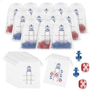 SOTIFF 36 Set Cruise Party Favors Tic Tac Toe Game Bulk يشمل 360pcs Mini Anchors LifeBuoy Wood Lieve 36pcs Happrating Bag Party Gift for Nautical Homed Birthday Supplies